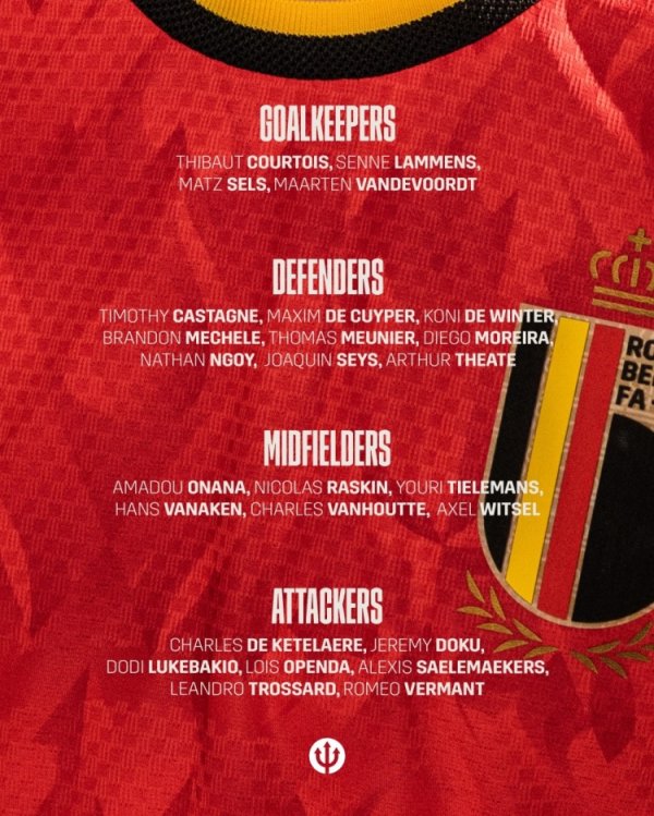 Belgium squad: Courtois leads, Docu, Trossard, Salemachos selected